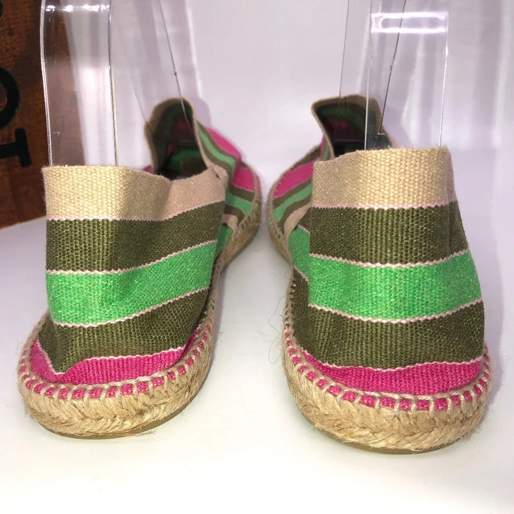 DIEGO Khaki, Pink Stripe Flat Slip On Espadrilles- UK 39/US?? *See Size Chart*